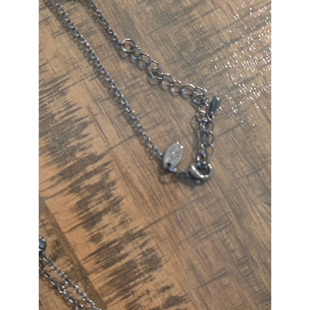 Lia Sophia Gunmetal Strand Necklace Rhinestone Flower Tassel Hematite Tone - Picture 3 of 4